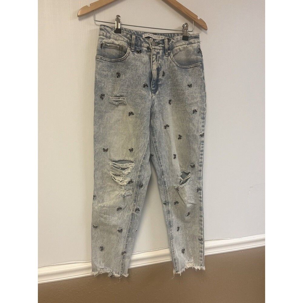 Tinseltown‎ Light Wash Distressed Embroidered Butterfly Raw Hem Skinny Jeans 7